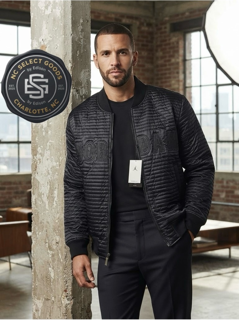 Jordan Men's Bomber Jacket Full Zip Quilted Down Black Size Medium II5314-010